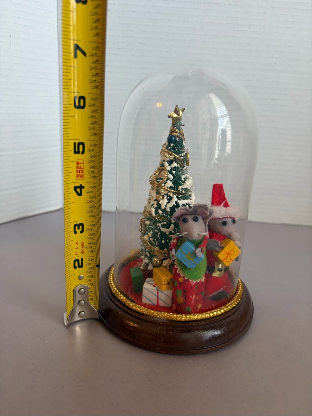 Vintage Holiday Mouse Dome Ornament with Green Tree and Red Accents - Picture 7 of 7